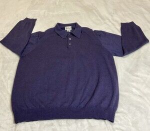Alfani Mens Large Merino Wool Polo Sweater Long Sleeve Purple Made in Italy